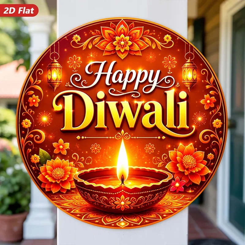 CIFBUY Happy Diwali Diya Floral Aluminum Wall Art Waterproof Wear Resistant Decor for Living Room Bedroom Home Office Bar Cafe