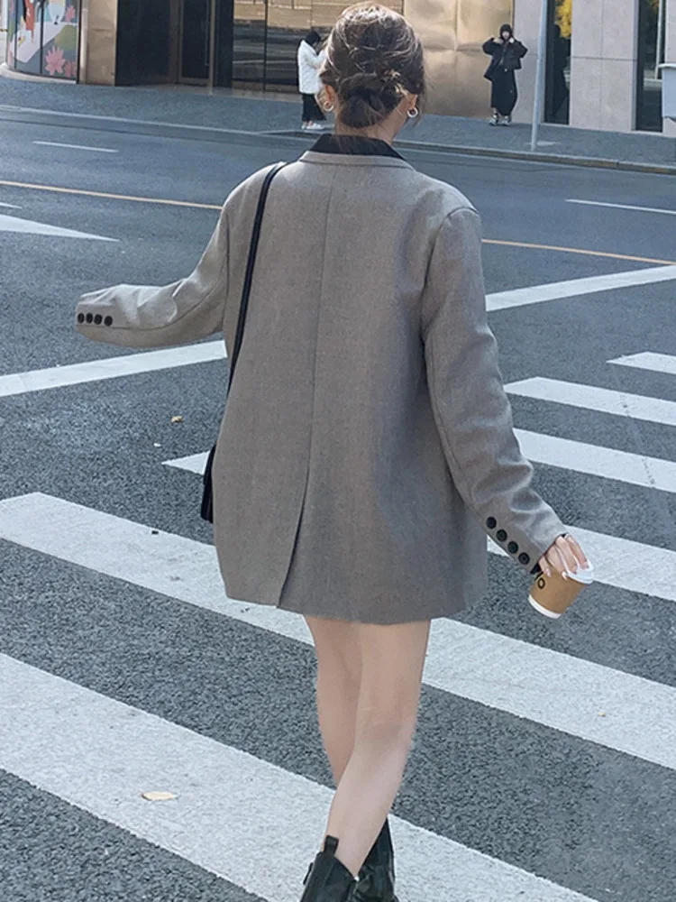 LANMREM Korean Style Design Contrast Color Notched Collar Long Sleeves Double Breasted Female Fashion Coat 2024 Autumn 2DA8380