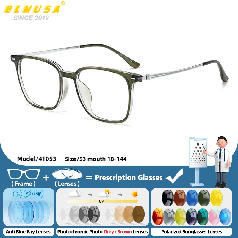 

BLMUSA Simple Square Prescription Glasses Men Anti Blue Light Myopia Optical Eyewear Photochromic Progressive Office Eyeglasses