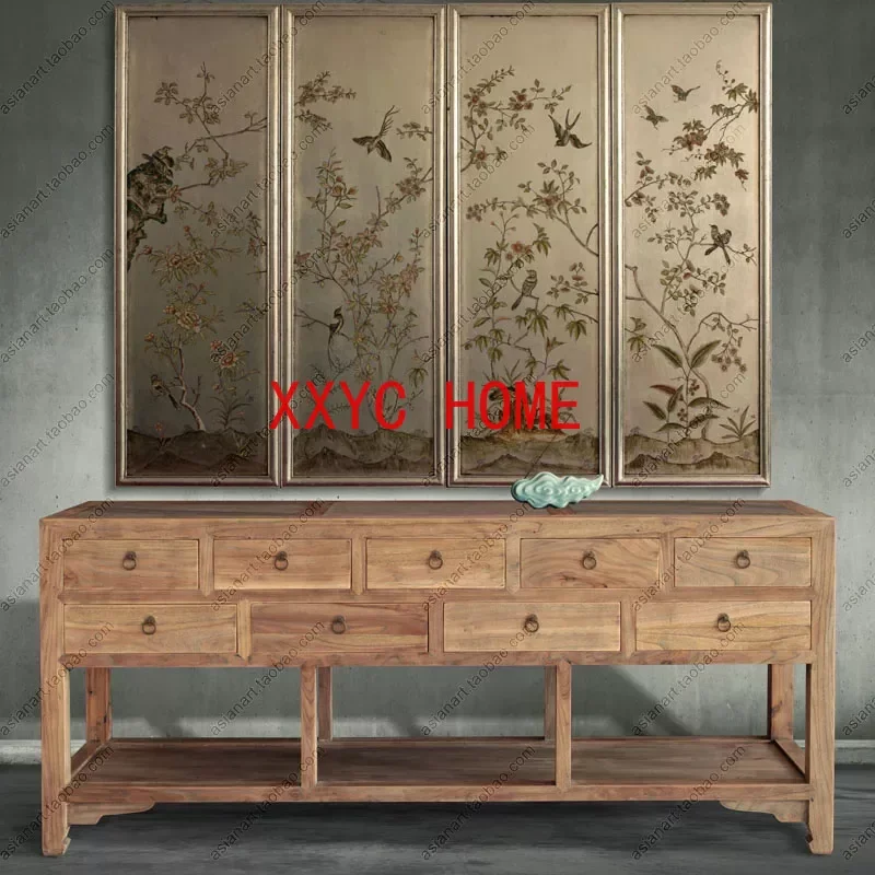 New Chinese Style Solid Wood Drawer Sideboard Cabinet Integrated Tea Narrow Cabinet Hallway Storage Storage