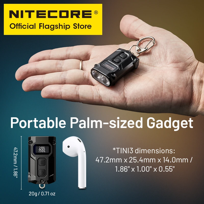 NITECORE TINI3 2025 EDC سلسلة مفاتيح ضوء صغير متعدد الألوان درجات الحرارة مصباح يدوي USB-C قابل لإعادة الشحن 600 لومن، بطارية ليثيوم أيون
