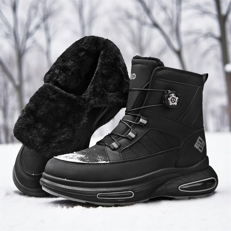 

Winter High-top Men's Large-sized Solid-color Warm Fleece Lace-up Slip-on Flat Anti-slip High-quality Casual Sports Snow Boots