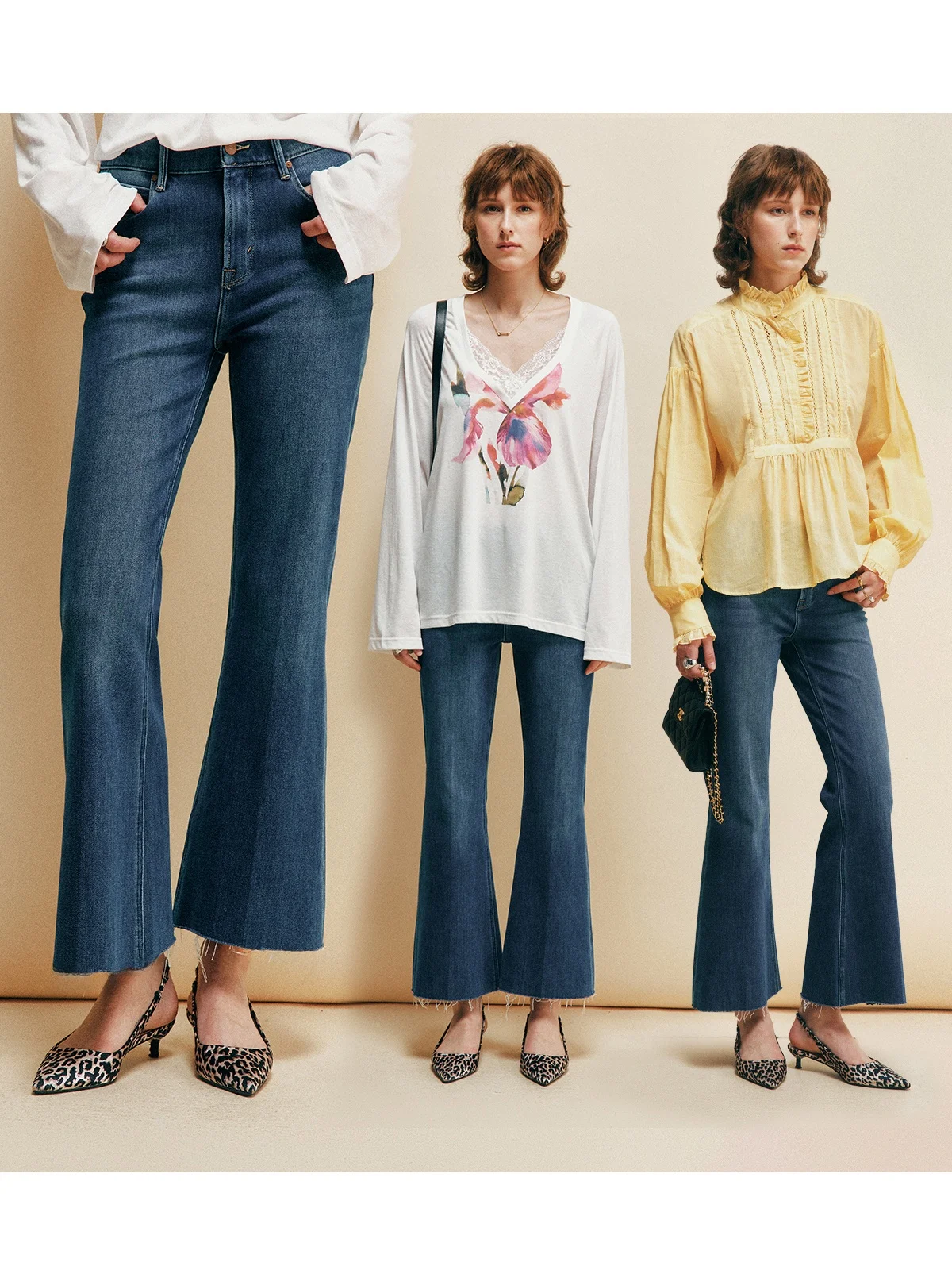 

Classic Cotton Stretch Denim Fabric Flared Jeans High Waist Slimming Elastic Ladies Jeans Skin-friendly Breathable All Seasons