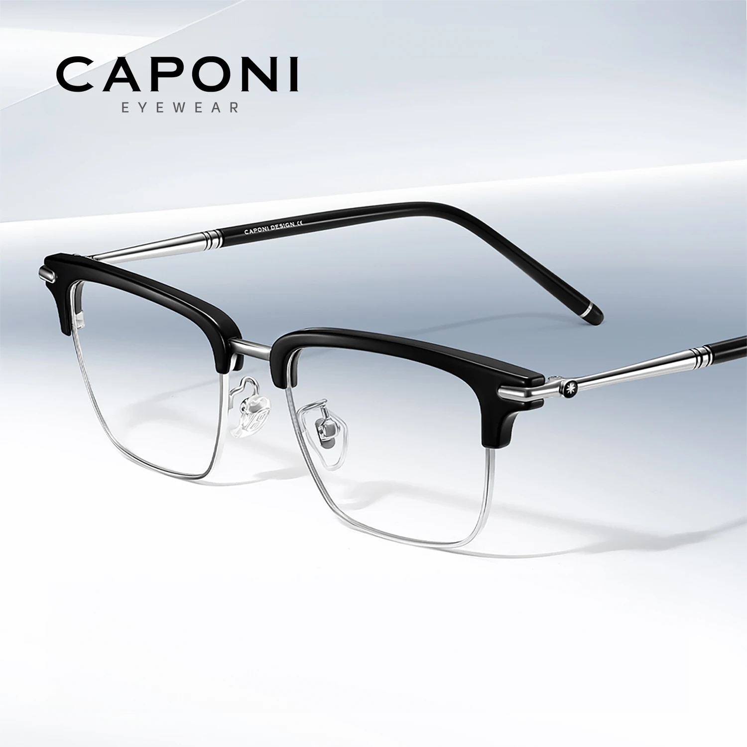 

CAPONI Men Glasses Frame Original Design Titanium Acetate Glasses Frame Light Photochromism Gray Anti Blue Ray Eyewear J35626