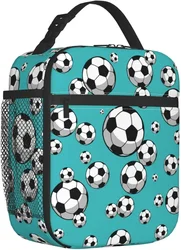 Soccer Insulated Lunch Bag for Women Men Reusable Lunch Box for Work School Picnic Beach Cooler Thermal Lunch Bag for Boys Girls