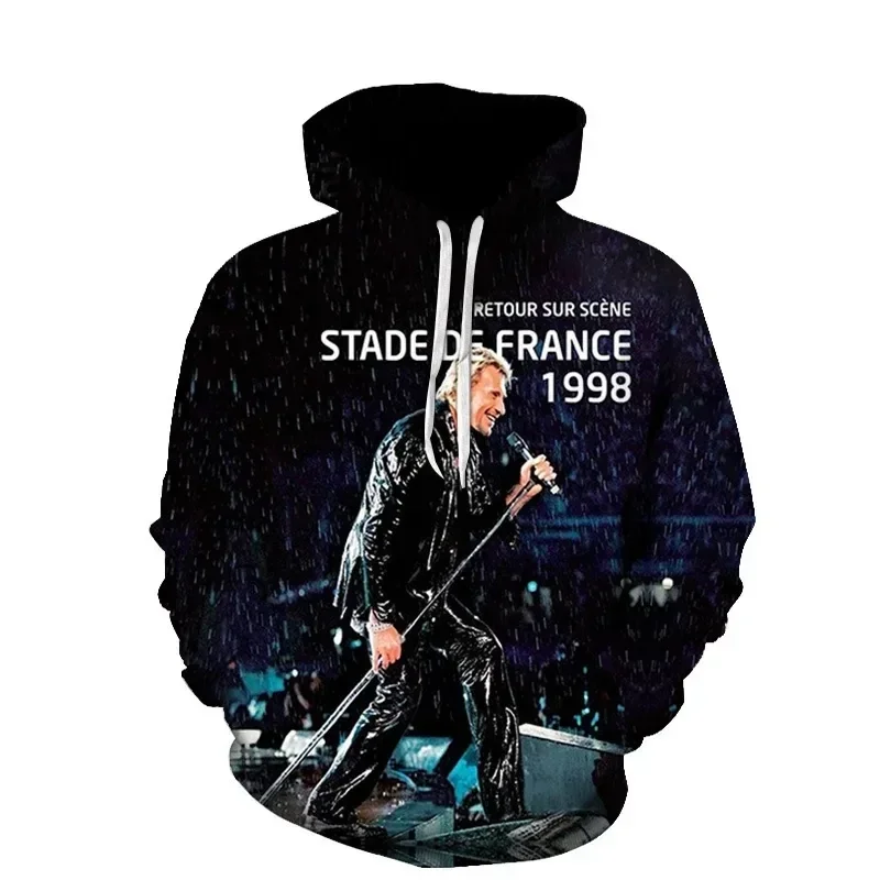 Explosive Singer Johnny Hallyday Trend Loose Hoodie 3D Printed Men's Jumper Casual Sports Street Hip Hop Sweater Summer Latest