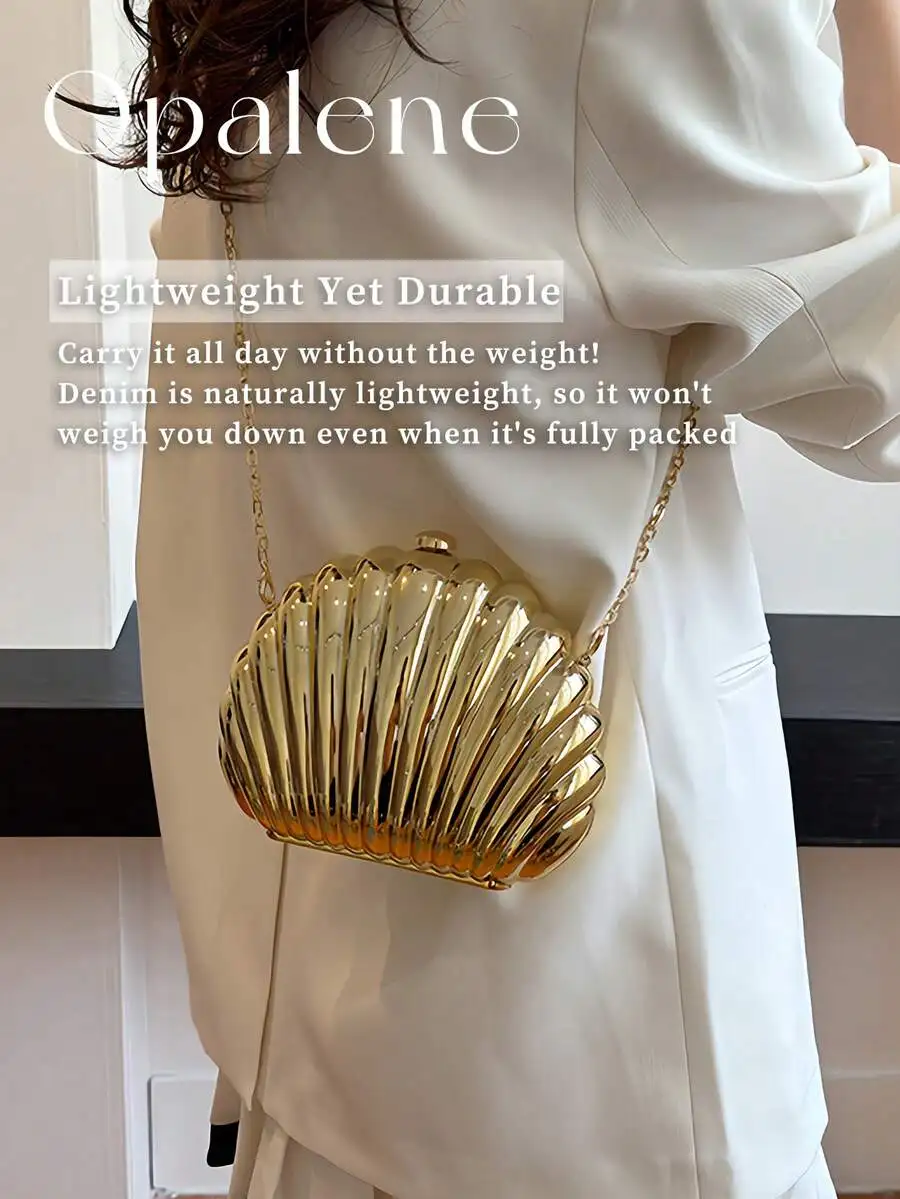 

Elegant Gold Shell Clutch With Chain Strap For Women Evening Party Wedding Formal Occasions Y2K Vintage Metal Purse