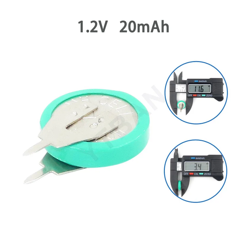 กระดุมแบตเตอรี่แบบชาร์จไฟได้ Ni-MH 2-20ชิ้น1.2V 20mAh เซลล์เหรียญพร้อมหมุดเชื่อมสำหรับจับเวลาของเล่นพลังงานแสงอาทิตย์