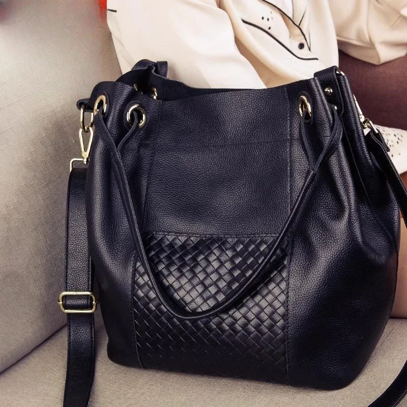 2024 New Bowling Women Pu Bucket Package Fashion Braided Handbag Single Shoulder Crossbody Bag Tide Casual  Tote Bags Satchels