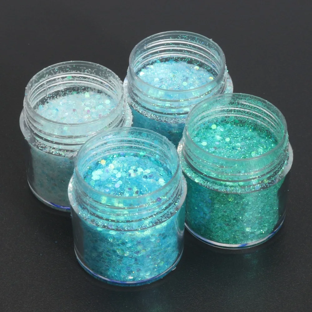 1 BOX 10ML 4 COLORS SEA BLUE GLITTER POWDER SHINING IRIDESCENT MIXED MERMAID LUSTER DECORATION DUST EYE SHADOW, PLA0141