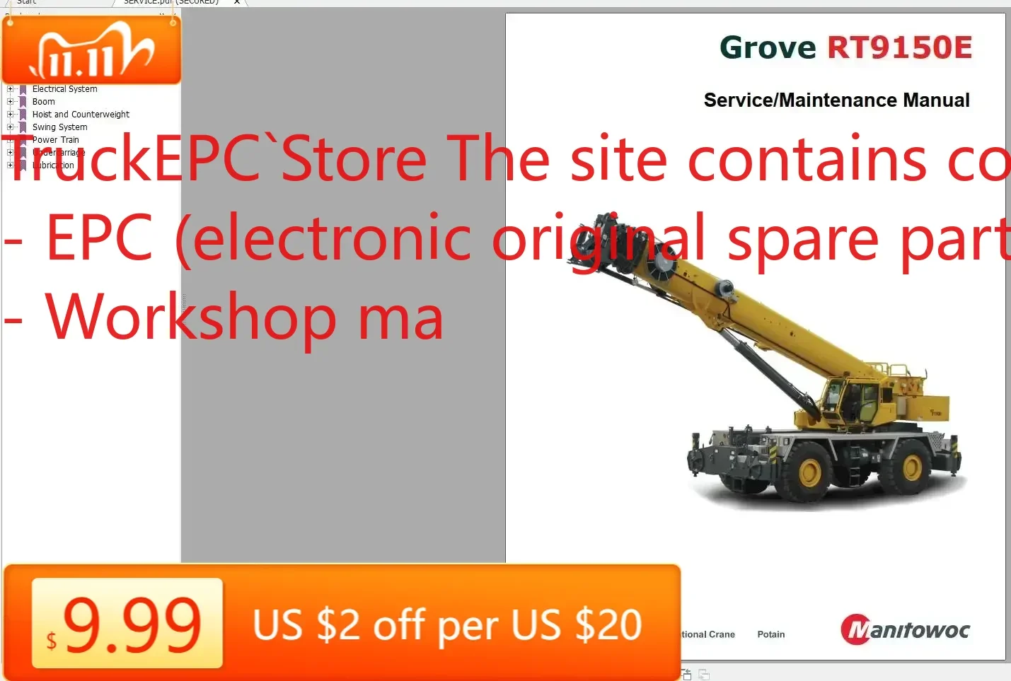 TruckEPC Grove Cranes 19GB Full Model DVD Part, Operator & Maintenance, Service Manual, Schematic