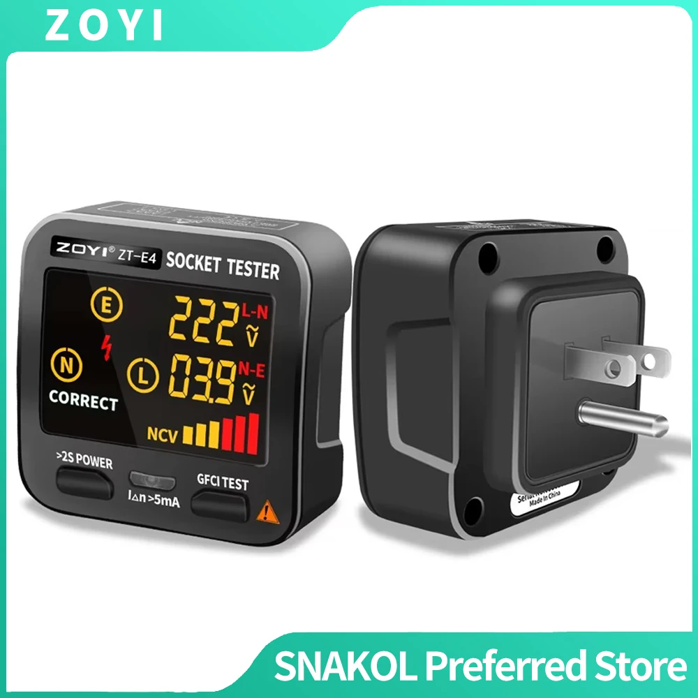 

ZOYI Digital Socket Tester Smart Voltage Detector RCD GFCI NCV Test Large Screen Outlet Tester EU US UK Plug Ground Neutral Line