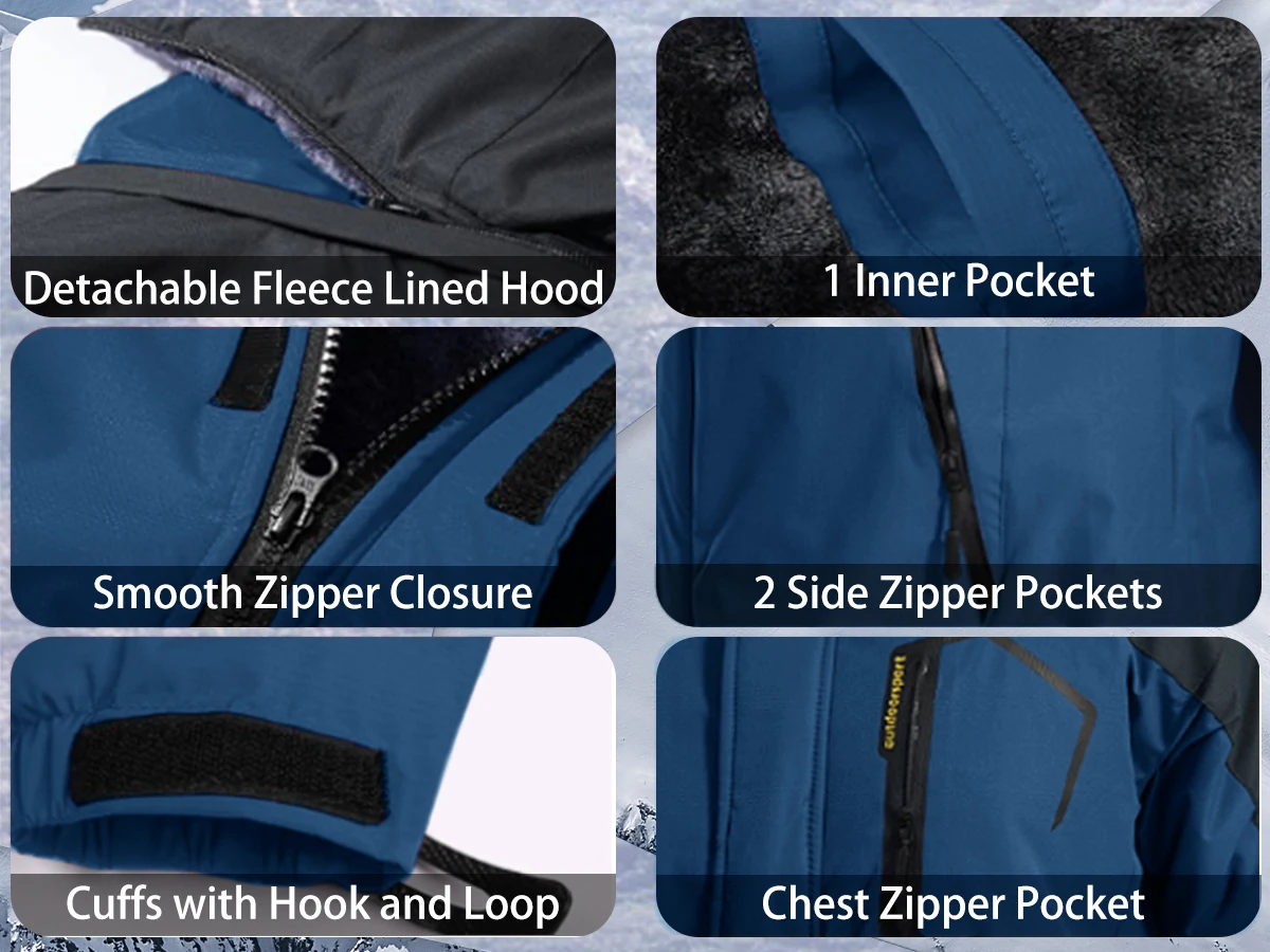 MAGCOMSEN Men's Ski Jacket Winter Warm Wool Parka Warm Thick Coat Windproof Rainproof Snowproof Hiking Men's Snowboard Jacket