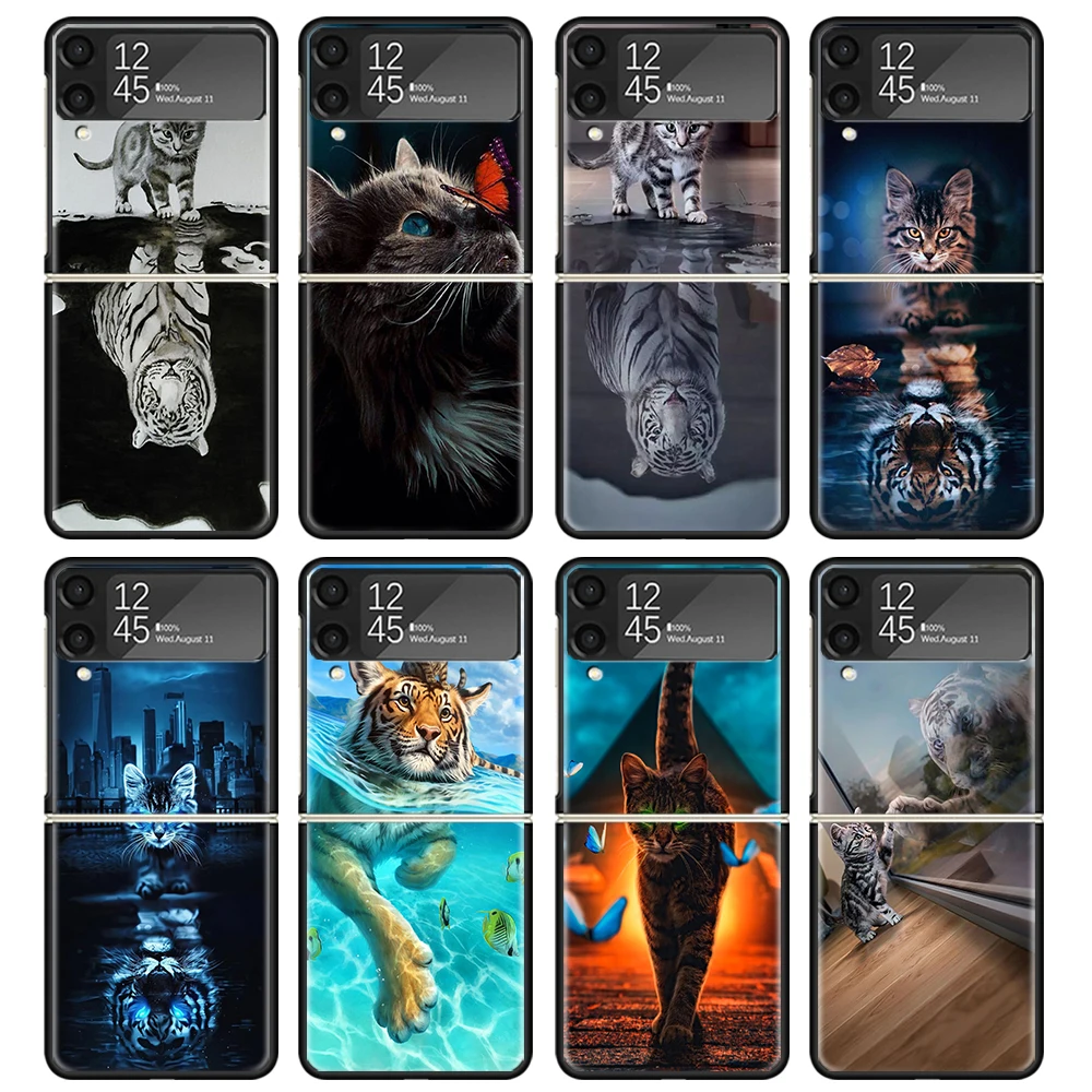 Cool Animal Big Cat Tiger Phone Case For Samsung Z Flip 6 5 4 3 Galaxy ZFlip6 5G Flip5 Flip4 Black Hard Camera Protective Cover