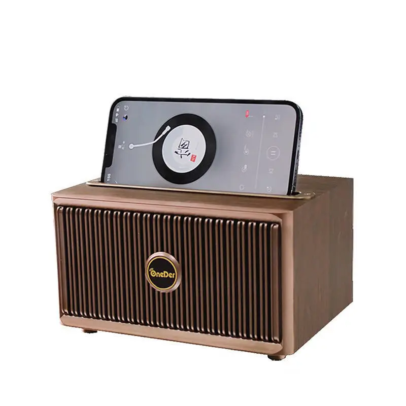 ลำโพงบลูทูธรูปเรโทรแบบพกพาพร้อมการ์ดที่จับโทรศัพท์มือถือทำจากไม้บ้านลำโพงซับวูฟเฟอร์เสาลำโพง cixa de SOM