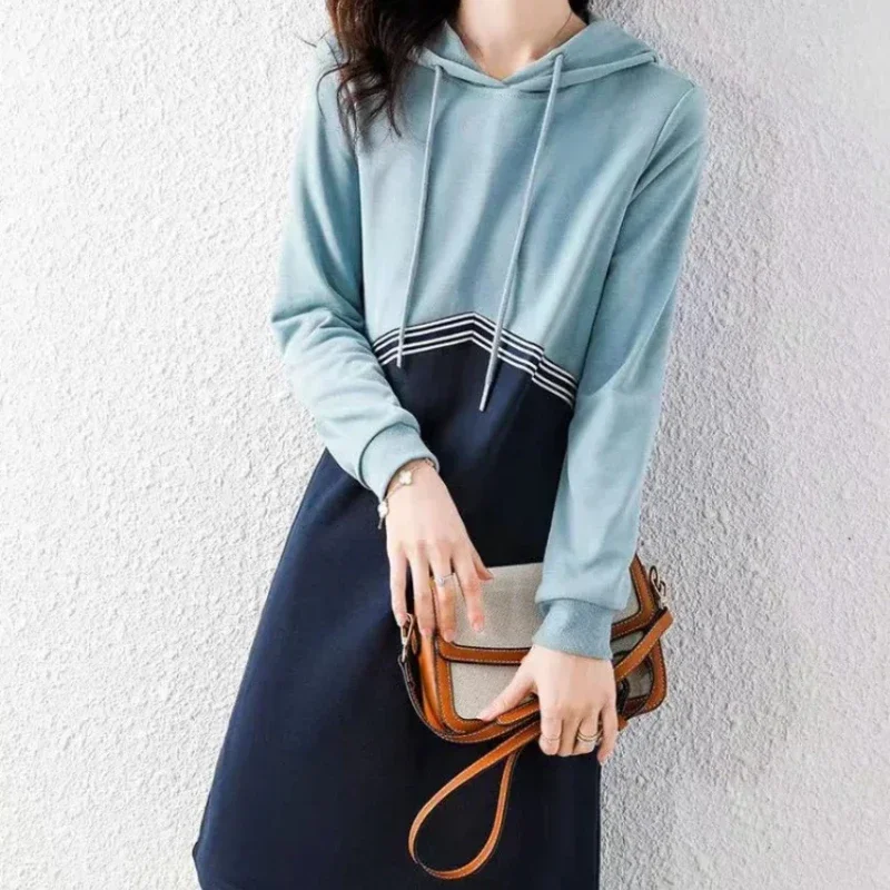 Cotton Women's Long Sleeve Dresses Fashion Splicing Female Dress Loose Elastic Elegant Luxury New Features of Party A Line G Hot