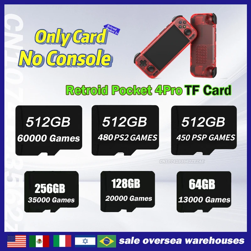 Retroid Pocket 4 Pro TF Card for Rp4+ Popular Classic Retro Game PS2 PSP 3DS Android Portable Handheld Video Game 512G Sd Card