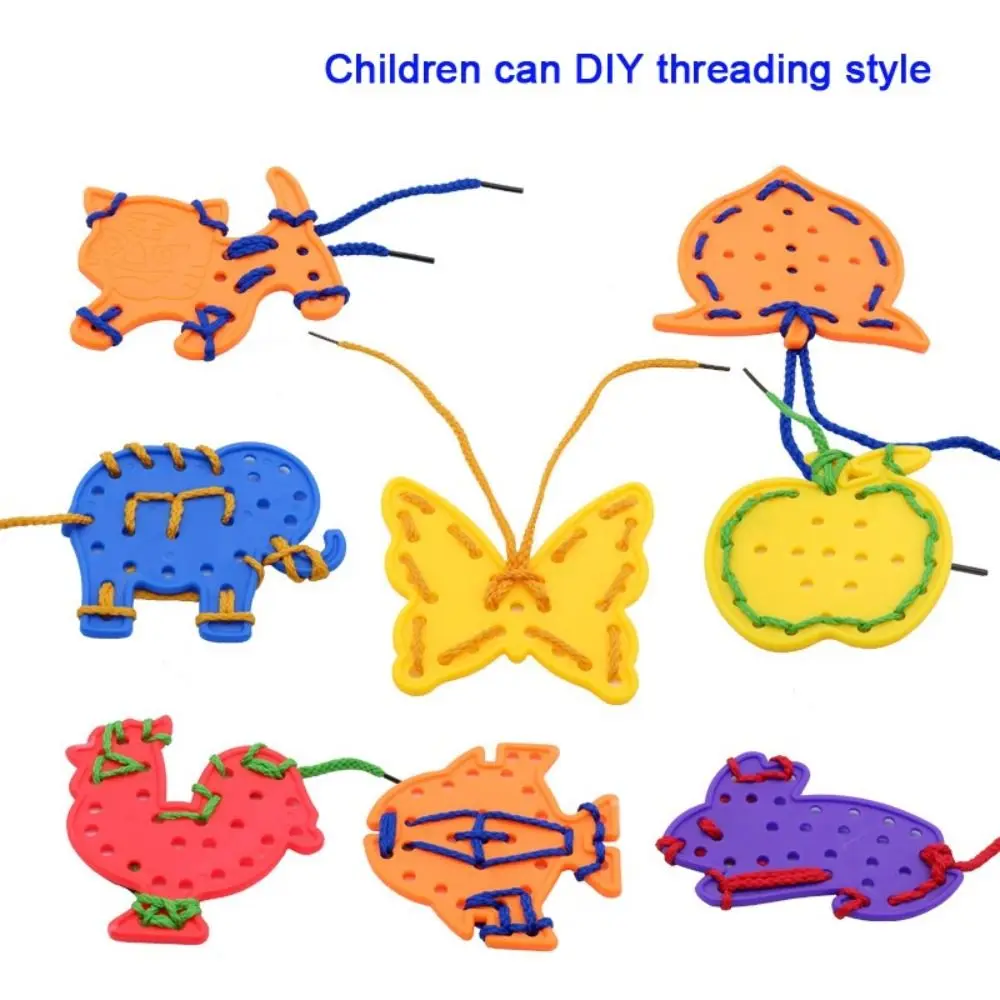 Kunststoff Threading Schnürung Spielzeug Frühe Bildung Intelligenz Entwicklung Baby Threading Spiele Cartoon DIY Schnürung Lernen Spielzeug