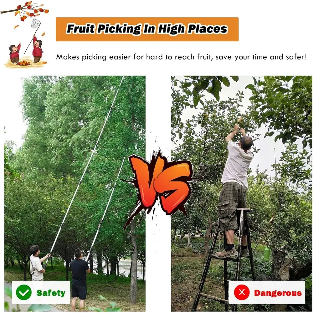 バスケット付き延長フルーツピッカー、アボカド、ドングリ、レモン、梨、マンゴーの収穫用に3～7m調節可能なポール