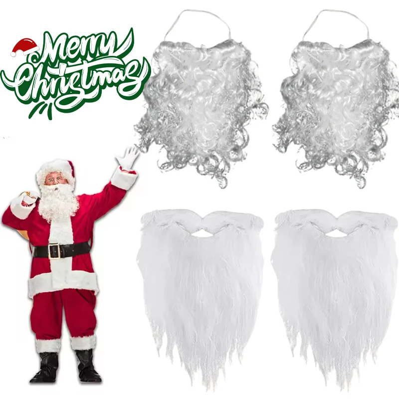 

Festive Santa Claus Fake Beard Fluffy White Christmas Costume Facial Hair with Comfortable Fit for Parties Family Photos