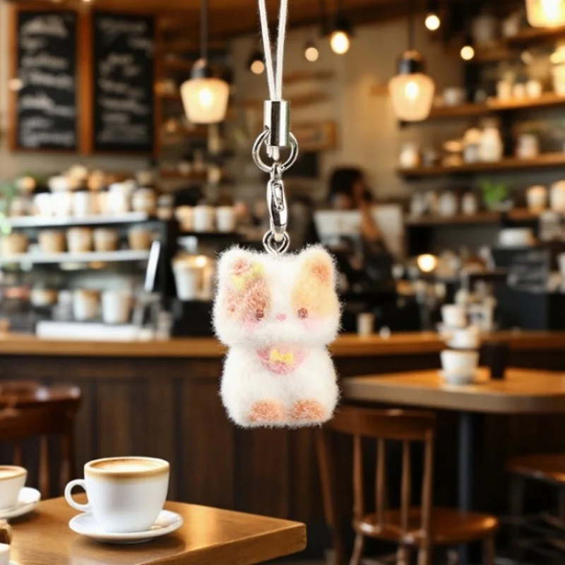 لطيف الكرتون يتدفقون الحيوان القط قلادة المفاتيح للحقائب سماعة سيارة المفاتيح ديكور سلاسل المفاتيح اكسسوارات سلسلة الهاتف الحبل