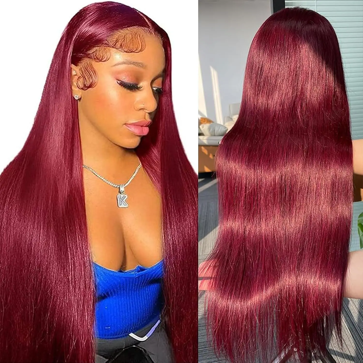 

Glueless Wig Wigs for Women 99J Red Straight 13×4 13×6 HD Lace Front Human Hair Wigs 220% Density Funky Girl Factory Store