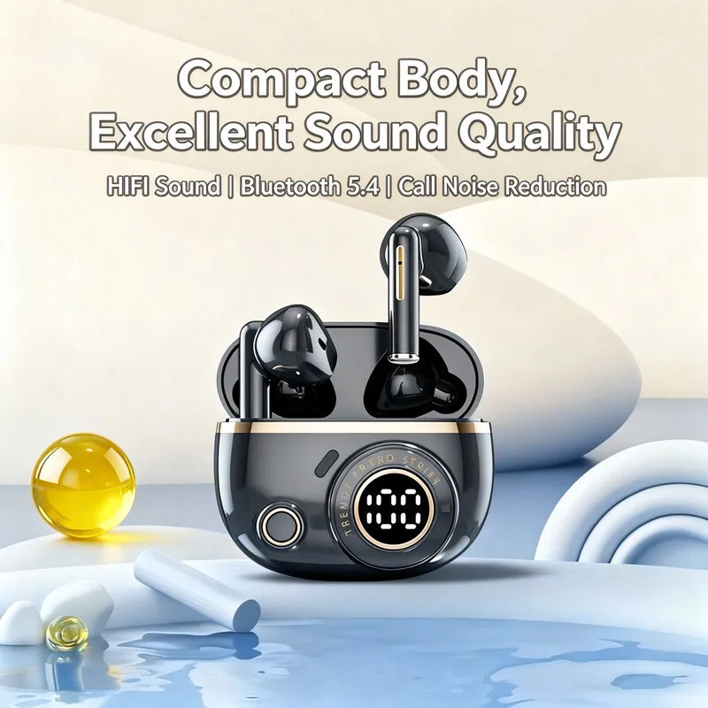 Semi In Ear TWS Wireless Earbuds Bluetooth 5.4 Digital Power Display Low Latency Game AI Call Noise Reduction Sports Earphones