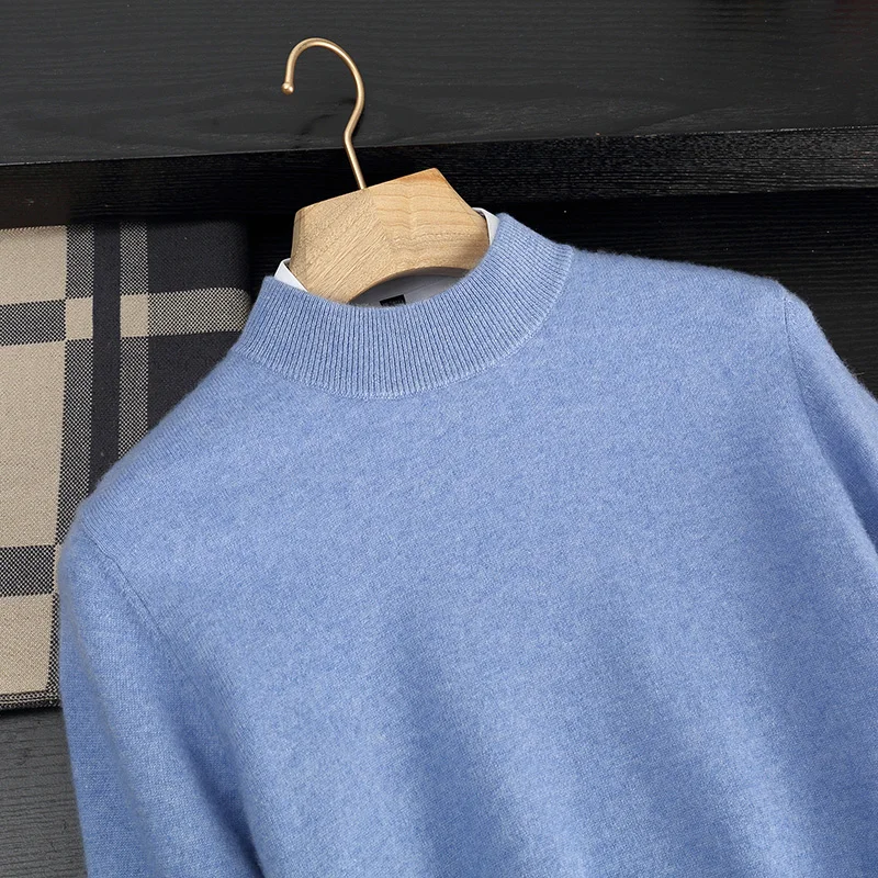 シックな長袖ニット 100% カシミヤセーター メンズ服 セミハイネック 秋と冬 ビジネスカジュアル ベースシャツ トップ
