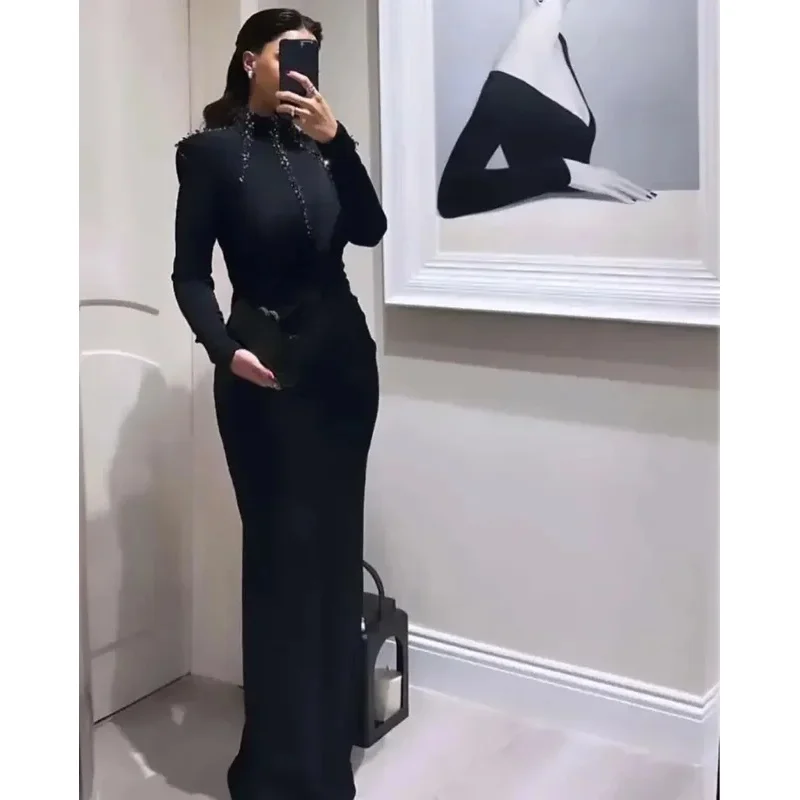 

Saudi Arabia customized Black Women Evening Gowns Floor Length Prom Dresses Keyhole One Shoulder Lace Robe Cocktail Party Dress