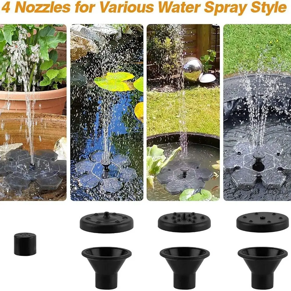 Floating Solar Fountain Pump Multiple Nozzles 1.4W Power Bird Bath Fountain Hot Solar Energy Saving Submersible Pump Patio