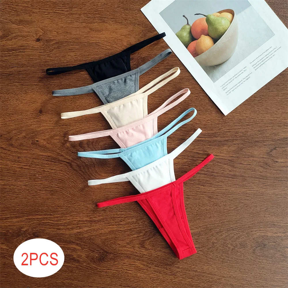 2pcs Thin Strap Thong Woman Dance Sports Anti-emptied Low Waist G-string Ladies Swimsuit Bottom T-back Invisible Underwear