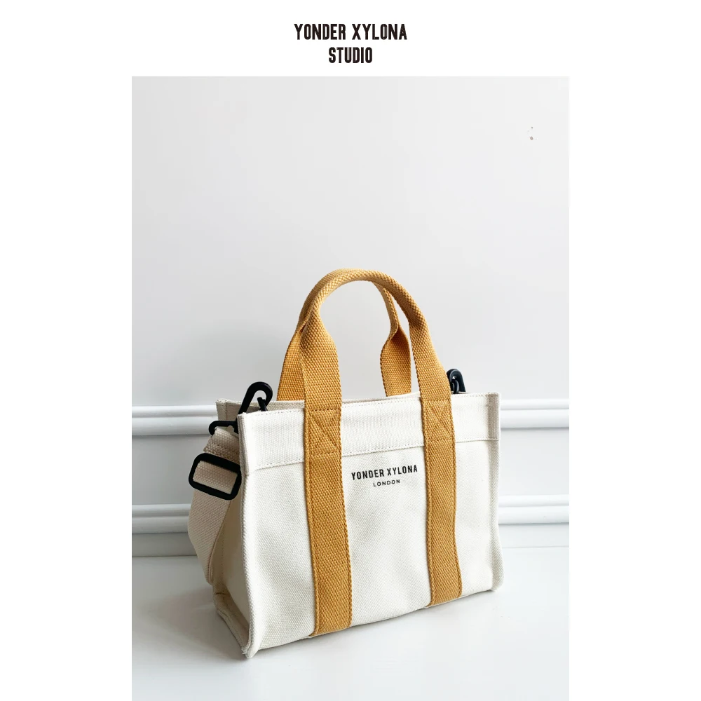 Summer Canvas Small Mini Tote Bag Ivory Colorful Handle Designer Brand Fashion Handbag Shoulder Bag with Strap Box Bag Picnic Ba