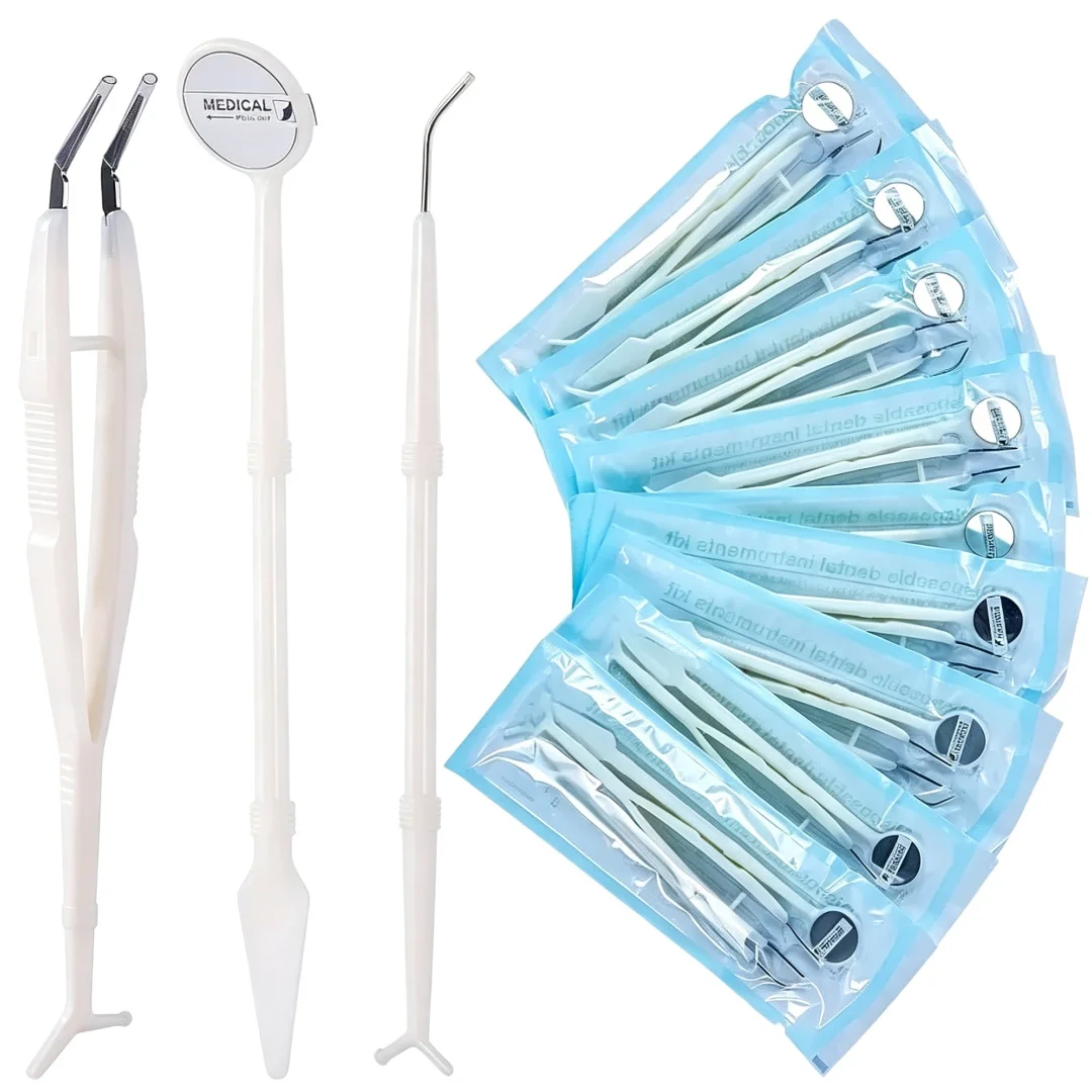 20Pack Disposable Dental Basic Instruments Kit Dental Mirror Explorer Probe Plier Oral Cleaning Hygiene Kit Dentist Tools