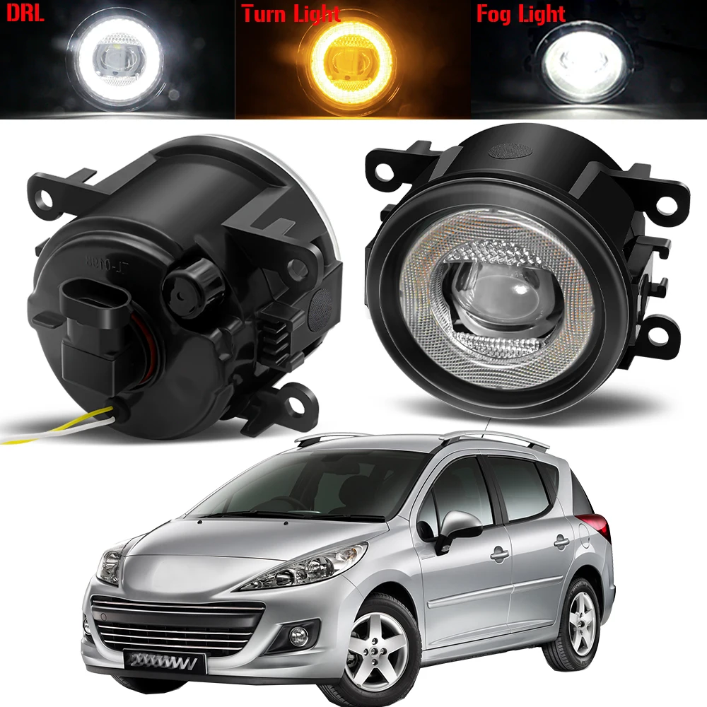 

3IN1 Car Angel Eye Fog Light Assembly For Peugeot 207 2006-2012 30W 8000LM LED Fog Turn Signal Daytime Running Lamp DRL 12V