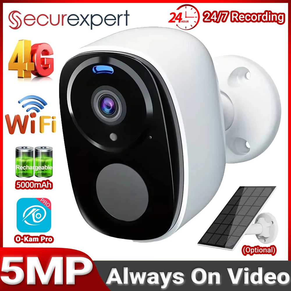 2K 4G Solar Security Camera Wireless WiFi Outdoor PIR Motion Detection Color Night Vision Waterproof Battery Powered 2-Way Audio