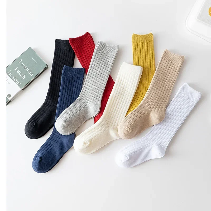 1 Pair Solid Kids Socks Casual Baby Girls Boys Soft Breathable Cotton Stripe Autumn Toddler Knitted Children Socks for 0-12Y