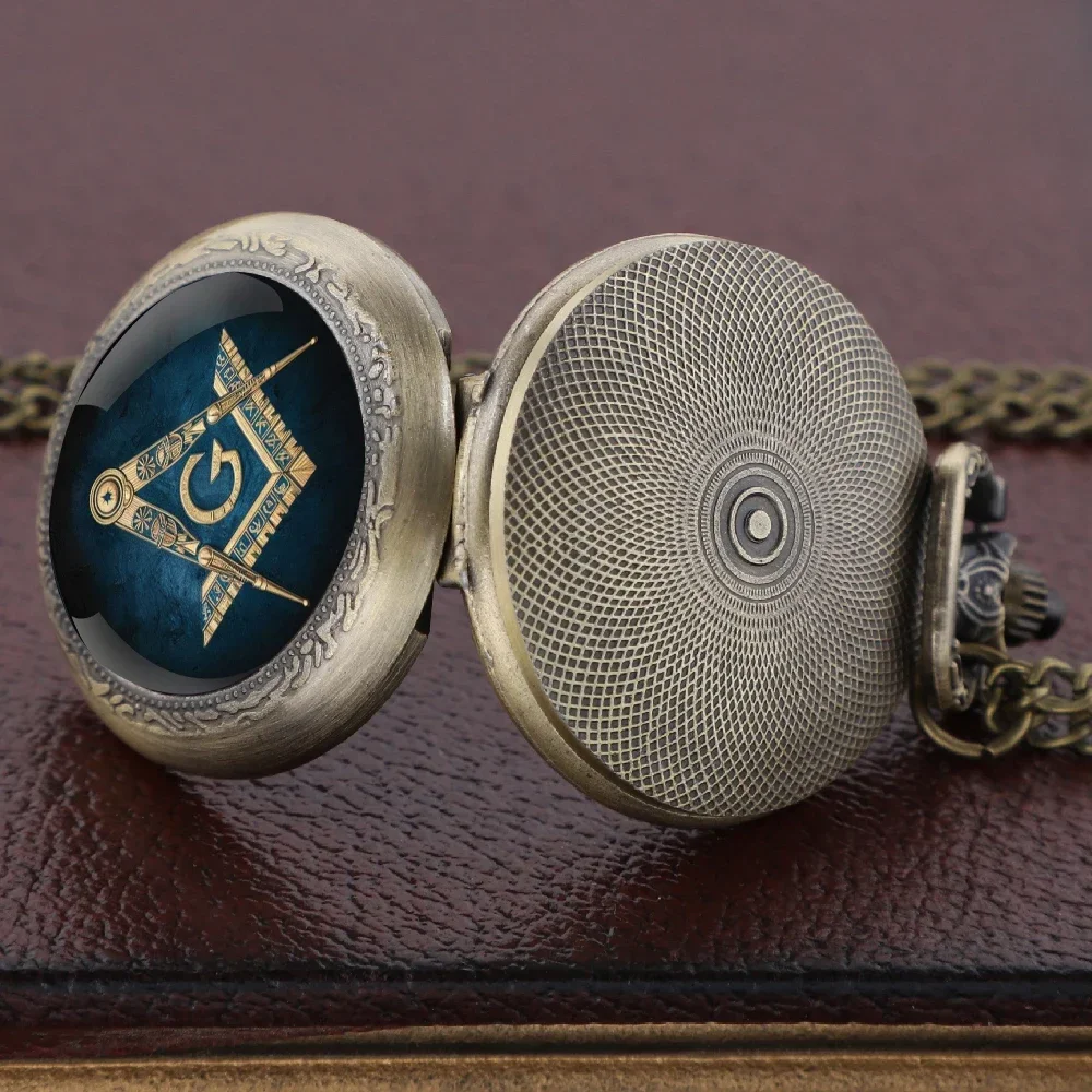 Vintage Masonic Freemason Quartz Pocket Watch With Chain Mysterious Pendant Necklace Gift For All Ages