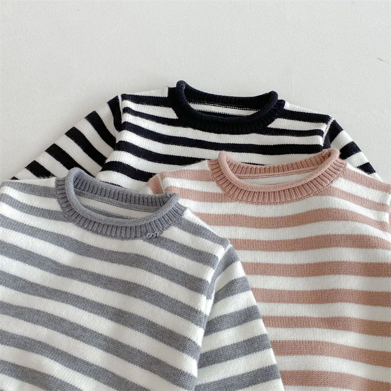 الأطفال محبوك سترة الفتيان الفتيات مخطط البلوز الاطفال الخريف الشتاء سترة أنيقة تحمل شعار لعبة البيسبول طفل ملابس دافئة غير رسمية 1-6Y #4