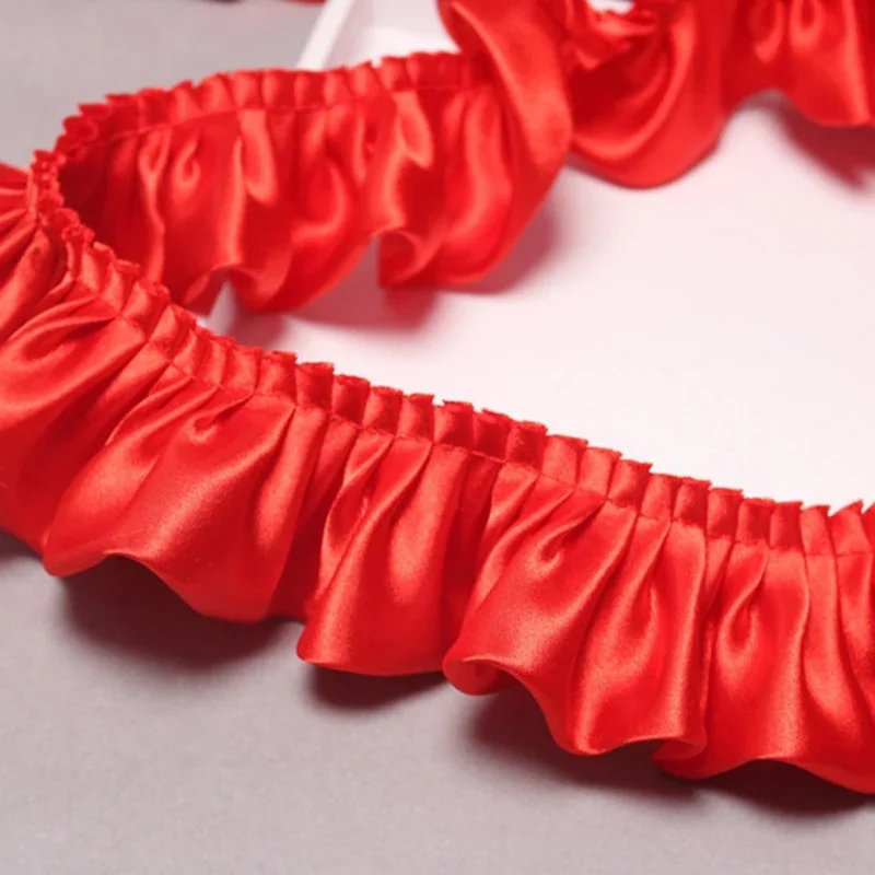 10-メートル二重層フリルレーストリム光沢のあるサテンプリーツリボングリッターエッジ-diy-縫製ドレスウェディングカーテンホームクラフト用