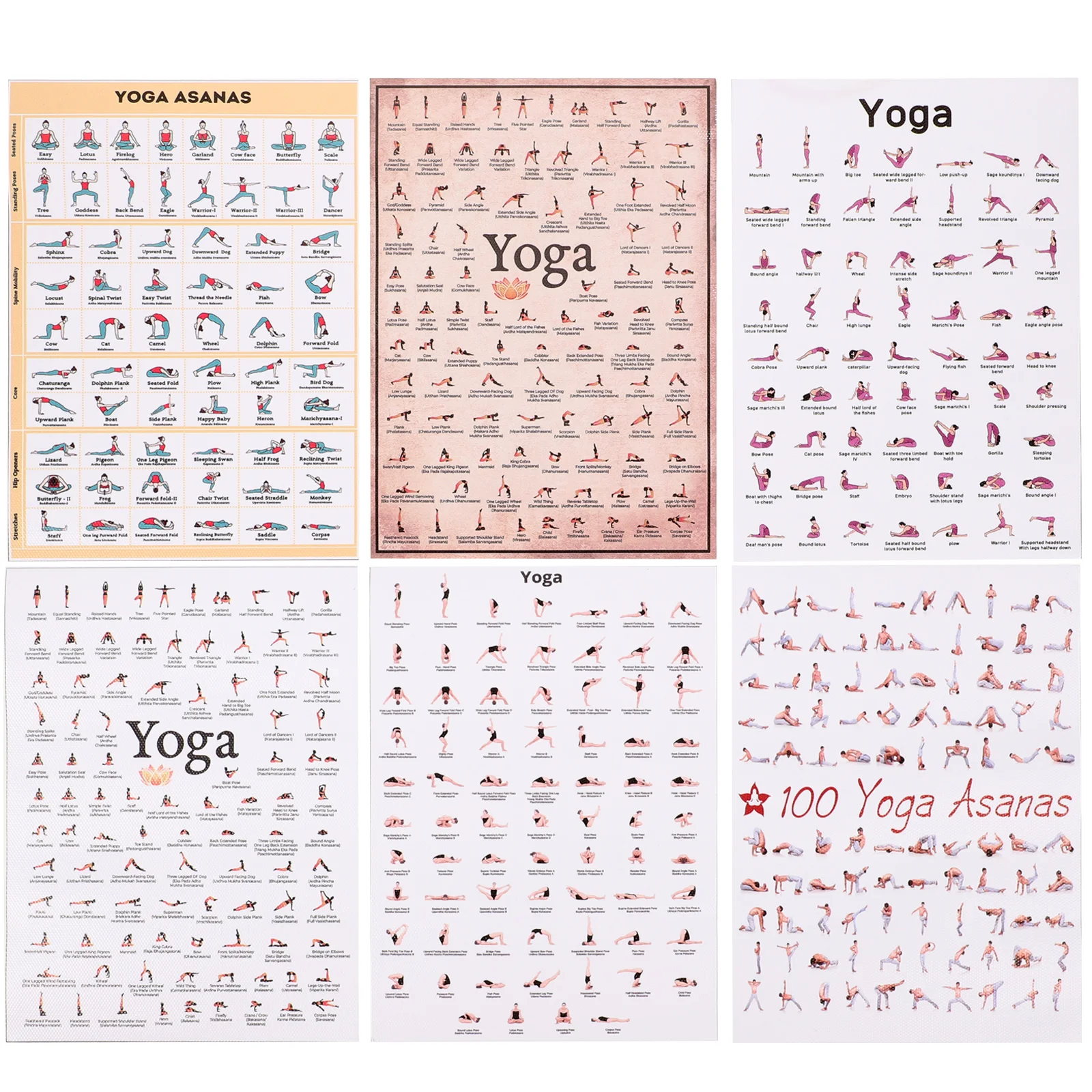 

6PCS Yoga Posters Canvas Wall 13x18cm Decorative Home Gym Pictures Wear Resistant Replaceable Decor