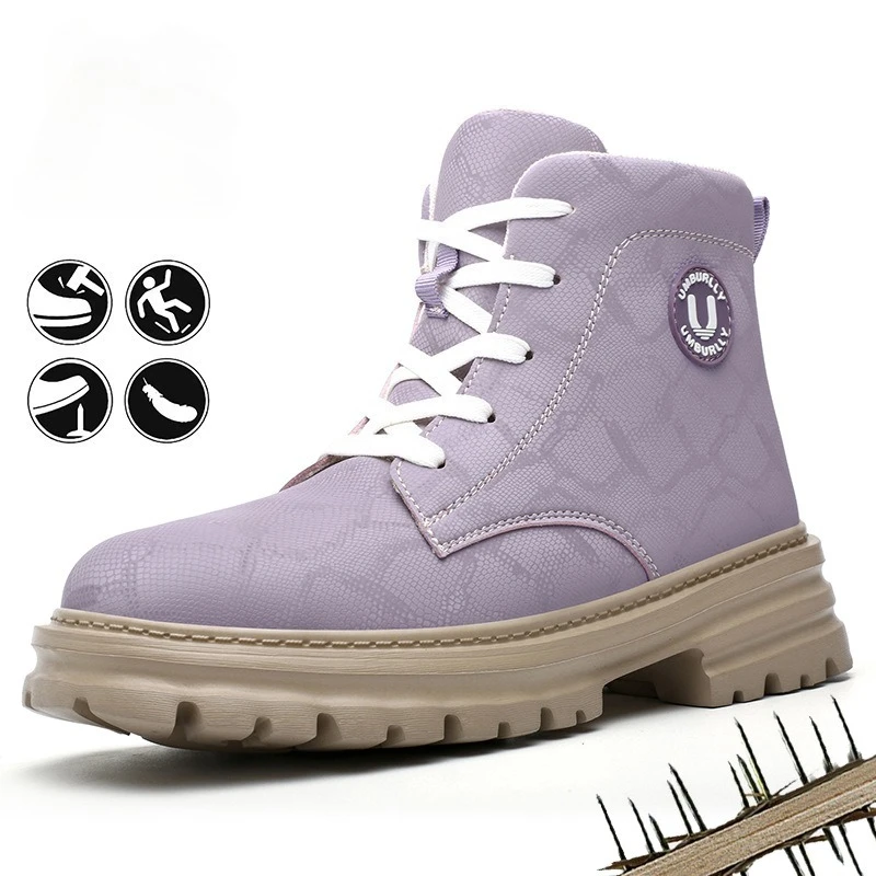 New Women Safety Boots Steel Toe Shoes Puncture-Proof Work Boots Women Lightweight Comfort Protection Shoes Work Sneakers Female