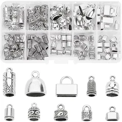 100pcs Cord Ends Caps 10 Styles Alloy Leather Cap Glue in Barrel End Caps Antique Silver Tube Crimp Beads End Caps