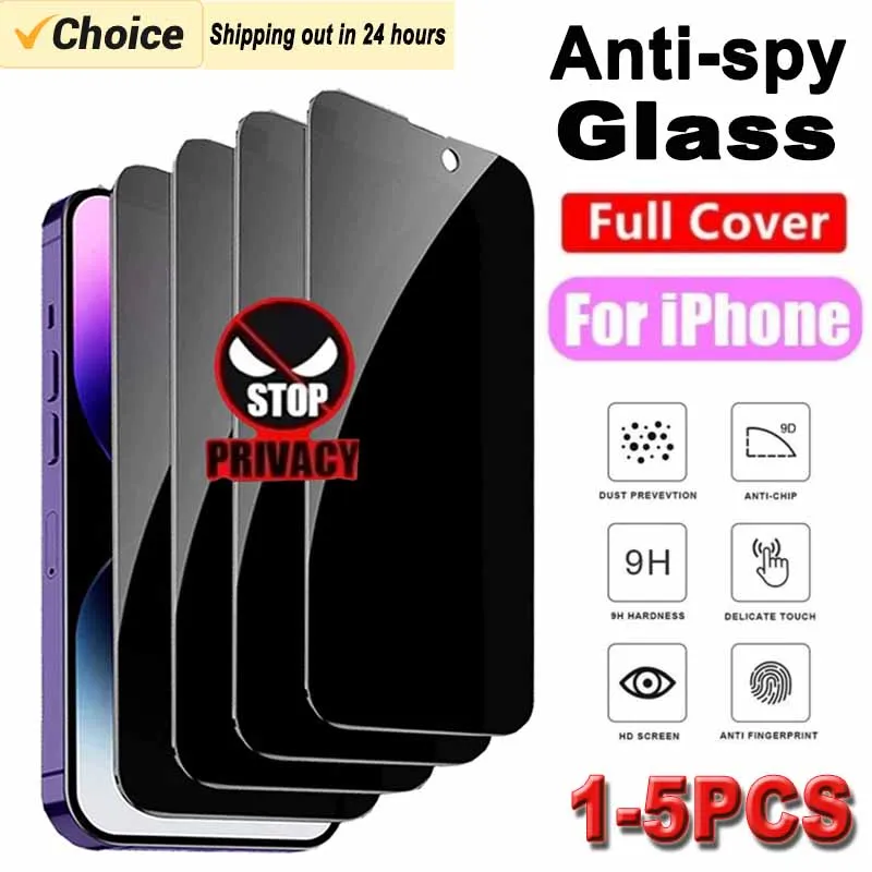 

1-5PCS Anti-Spy Glass for iPhone 15 14 13 13 12 Mini Pro Max Privacy Screen Protectors HD Full Coverage iPhone Protection Film