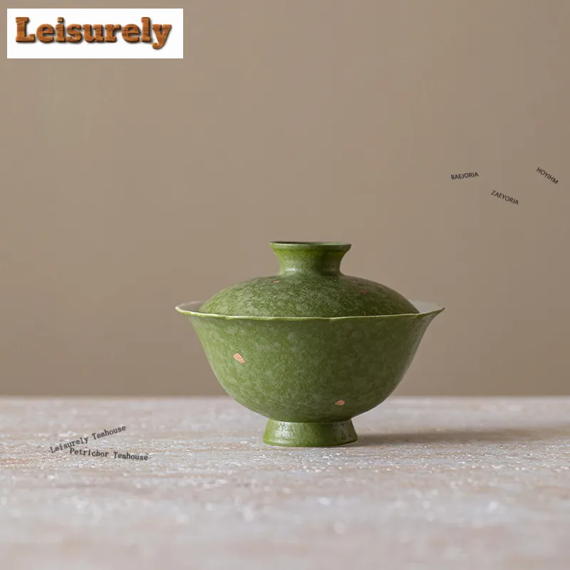 85ml Matcha Grüner Gold-Gaiwan mit Sprinkles, Boutique Teeterrine, Teeschale mit Deckel, Teezubereitungs-Set, Teeschale mit Abdeckung, Teegeschirr-Zubehör, Kunsthandwerk