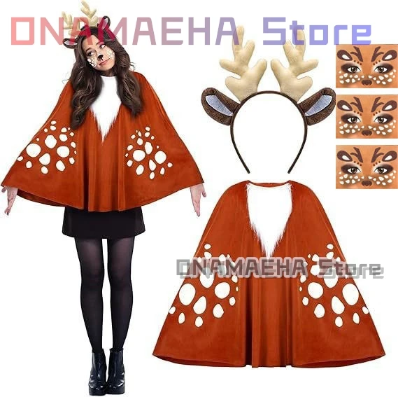

Christmas Jungle Reindeer Cloak Elf Costume Cospaly Girl Uniforms{ONAMAEHA}Christmas Dress Woman AnimeStage Festival Performance