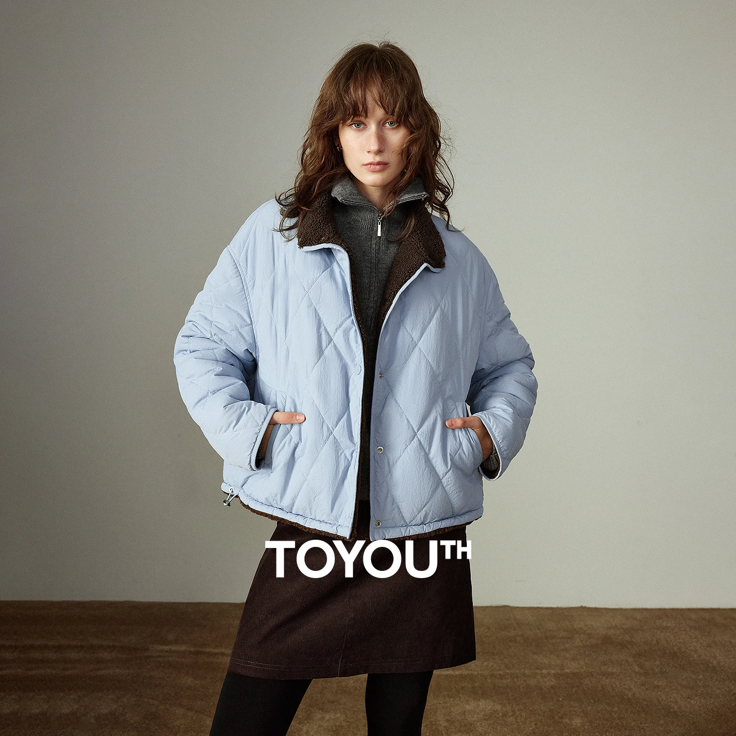 TOYOUTH Women Cotton Coats 2025 Winter New Fashionable Loose Stand-up Collar Argyle Cotton Coat Soft Plush Outerwear​
