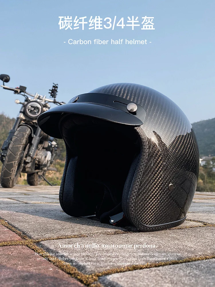 

DOT carbonfiber Retro Motorcycle Helmet Casco Japanese Style Moto 3/4 Open Half Face Retro Half Helmet Chopper Biker Pilot