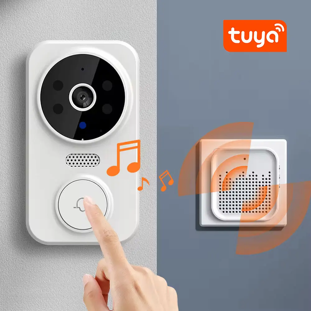 Tuya bel pintu Video WiFi, bel pintu Visual WiFi tanpa kabel dapat diisi ulang daya baterai Warna penglihatan malam