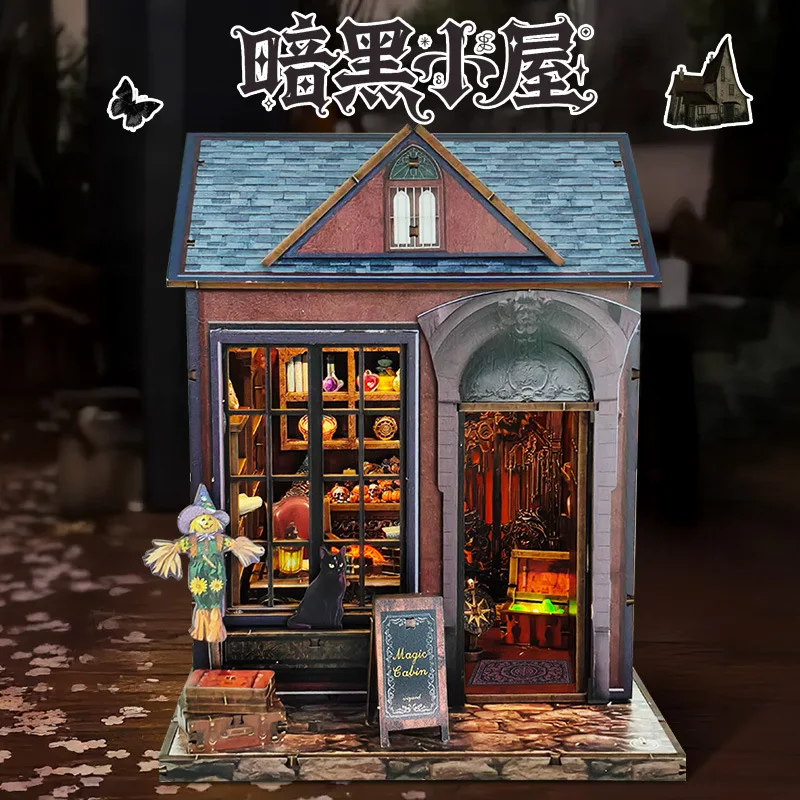 

Gothic Dark Cottage DIY Kit, 3D Wooden Assembly Puzzle, Mysterious Desktop Decor for Adults