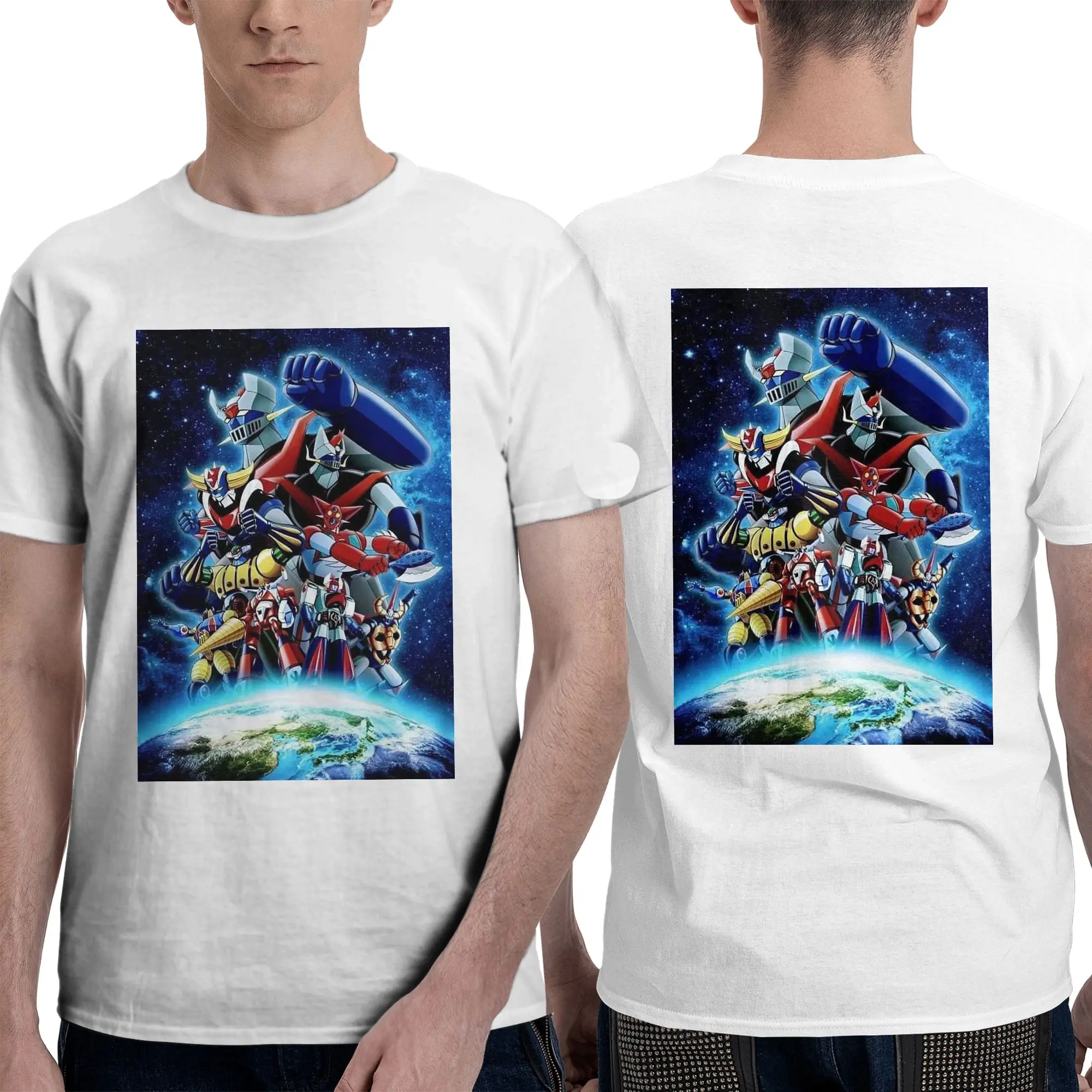 Mazinger Z Mad Robot Grendizer Anime Manga Men T-Shirt Double Sided Oversized T Shirts Men's Crew Neck Tees Short Summer Male